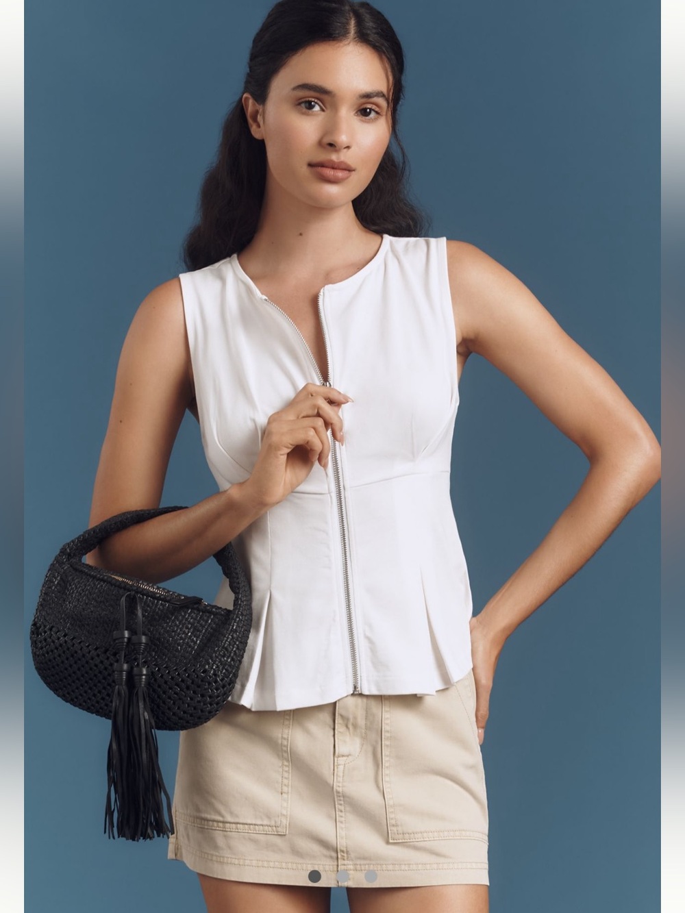 Pilcro White Zip-Front Sleeveless Peplum Top - Size M - BNWT
